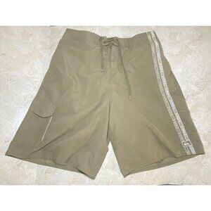 Mens Olive Cargo Swim Shorts With Drawstring Pocket‎ Beach Pool Vacation